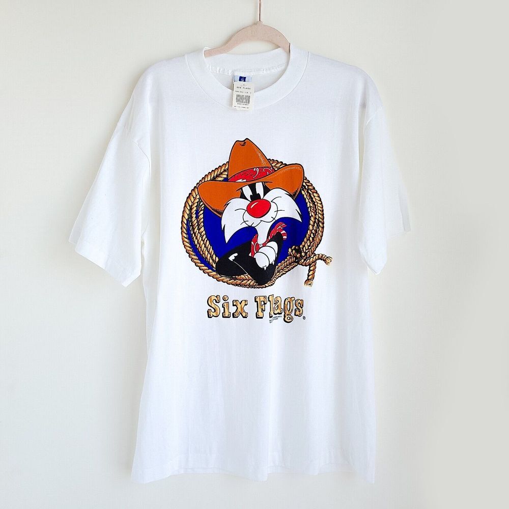 Vtg 1995 Six Flags Sylvester Cowboy Graphic T-Shirt XL Made In USA Single Stitch